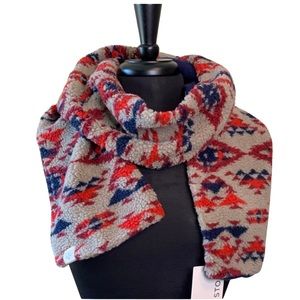 SUN + STONE Nubby Fleece Scarf Southwestern NWT Tan Red Navy
